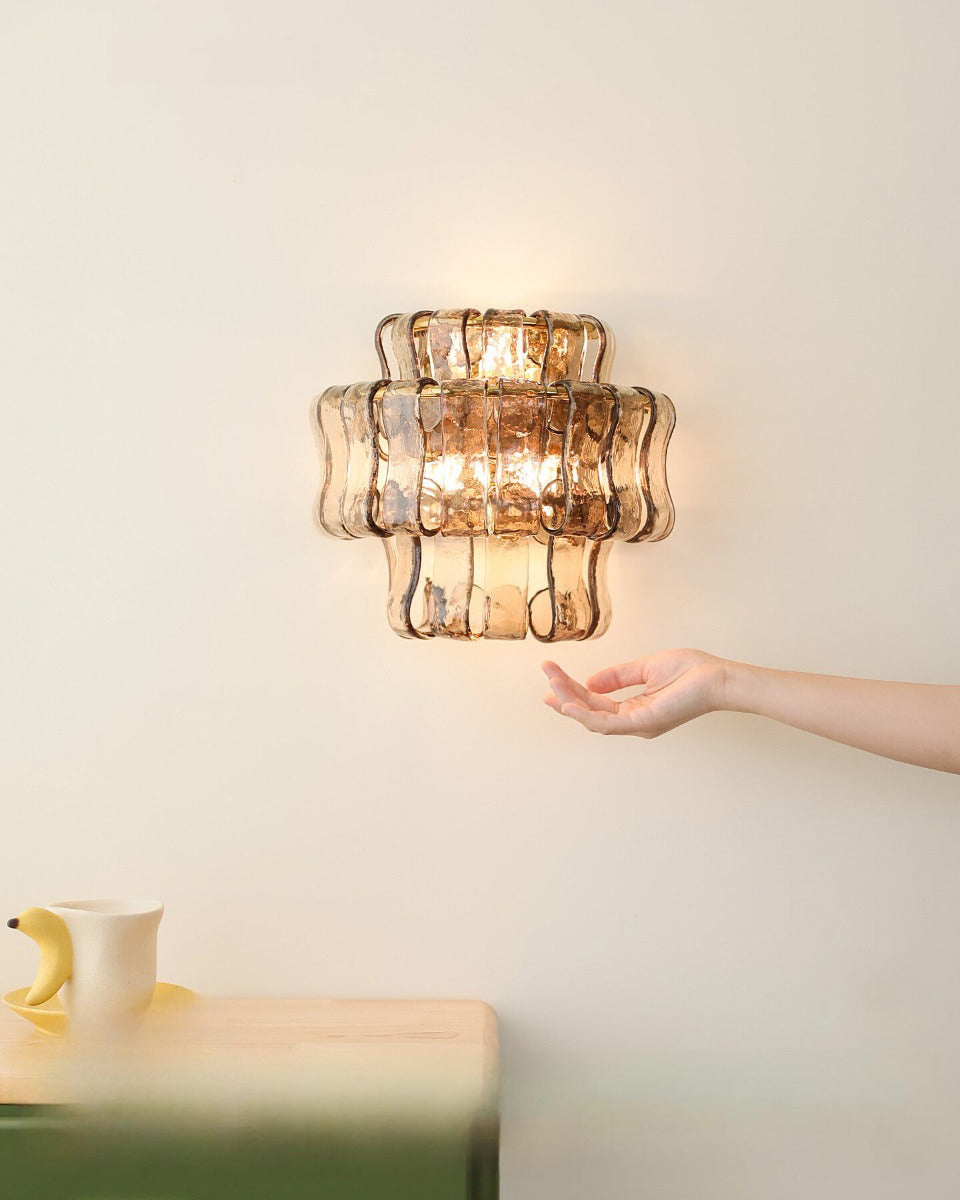 Cendrel Curated Amber Art Glass Wall Sconce – handcrafted surface texture