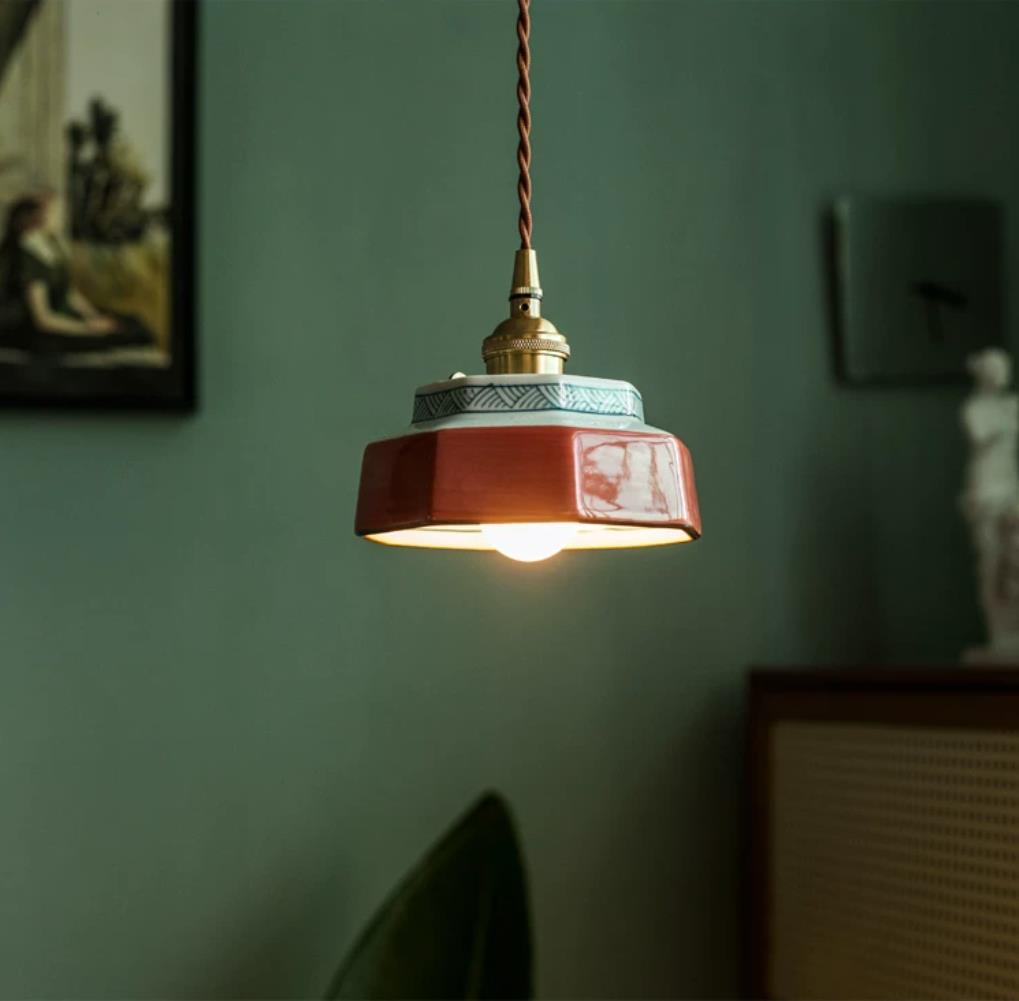 Cottara Curated Solid Brass Pendant Light – illuminated warm ambiance setting #1
