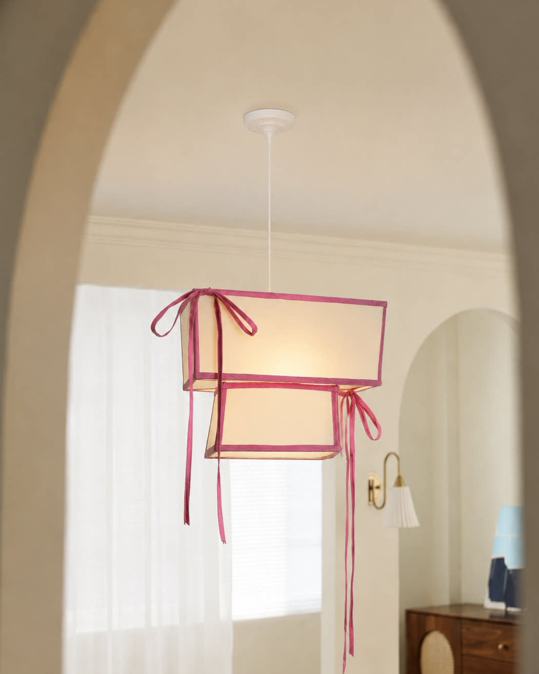 Cresswell Curated Finished Iron Pendant Light installed in residential dining space