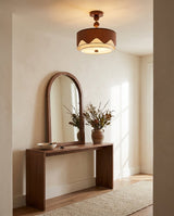 Crestwyn Curated Iron & Glass Flush Mount Ceilin warm illuminated room view
