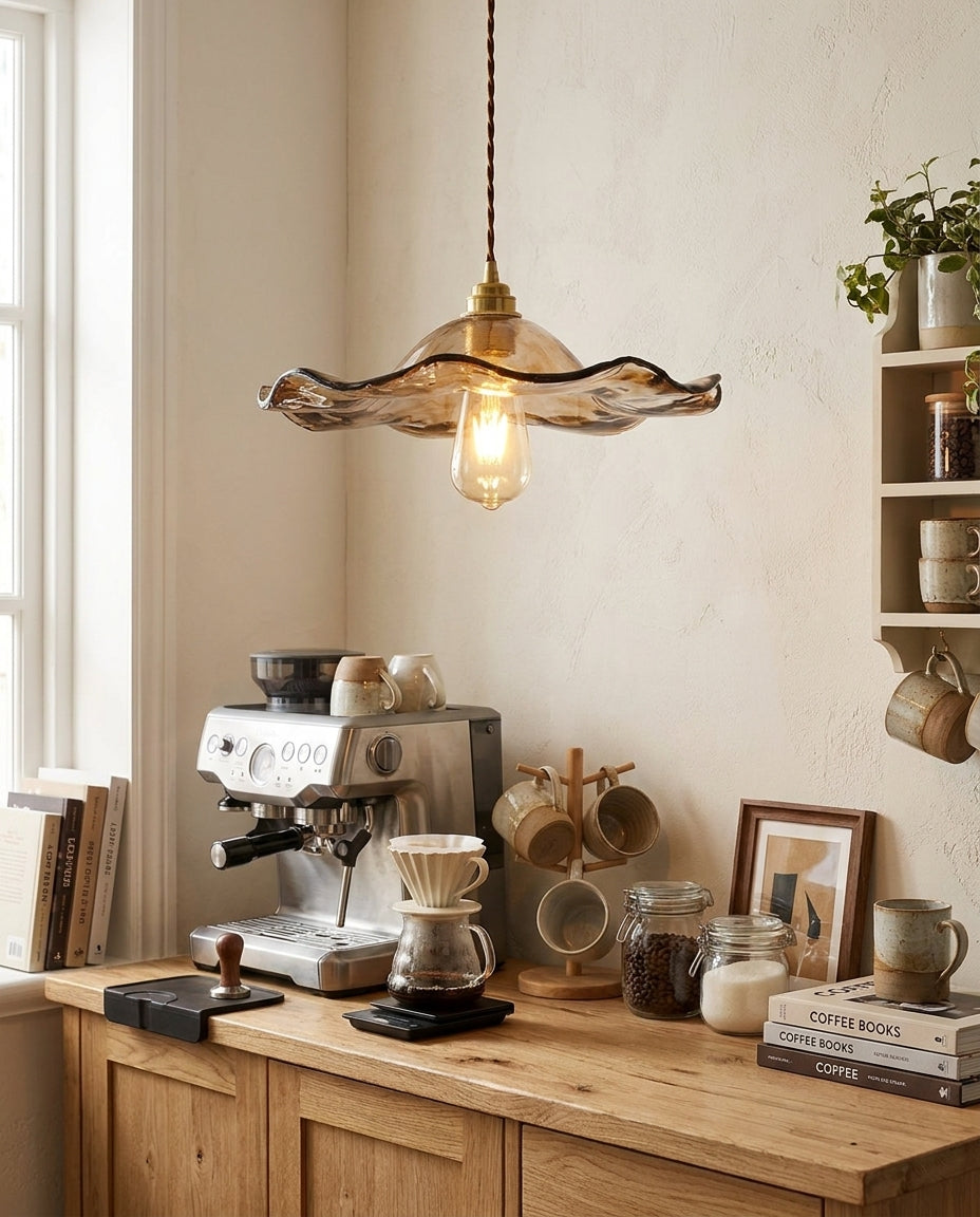 Cymara Curated Amber Art Glass Pendant Light – handcrafted surface texture