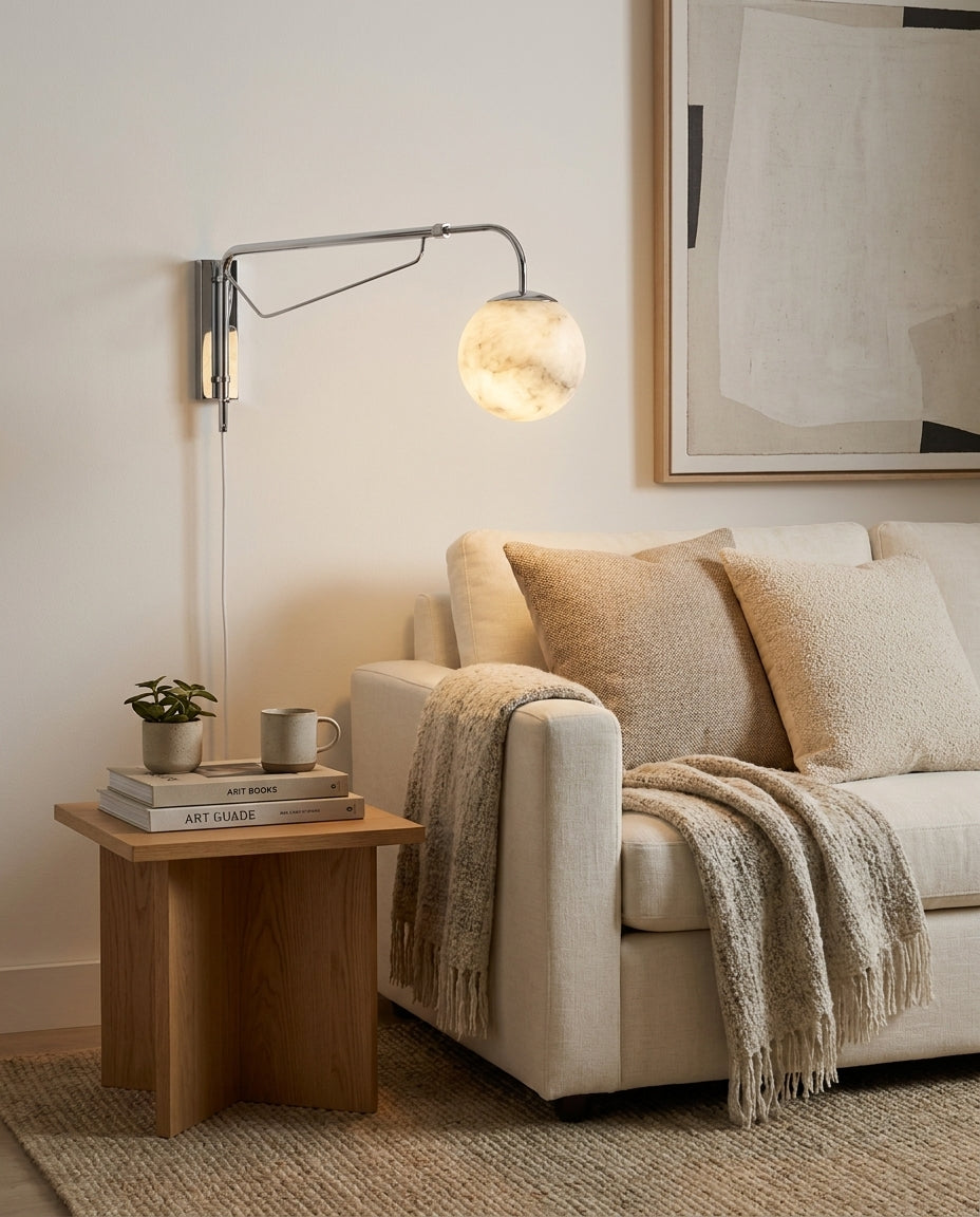 Dione  Alabaster Curated Alabaster Wall Sconce – handcrafted surface texture