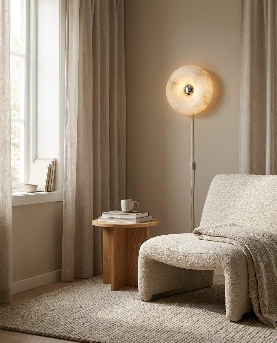 Donuts Alabaster Curated Alabaster Wall Sconce – dimensional scale reference