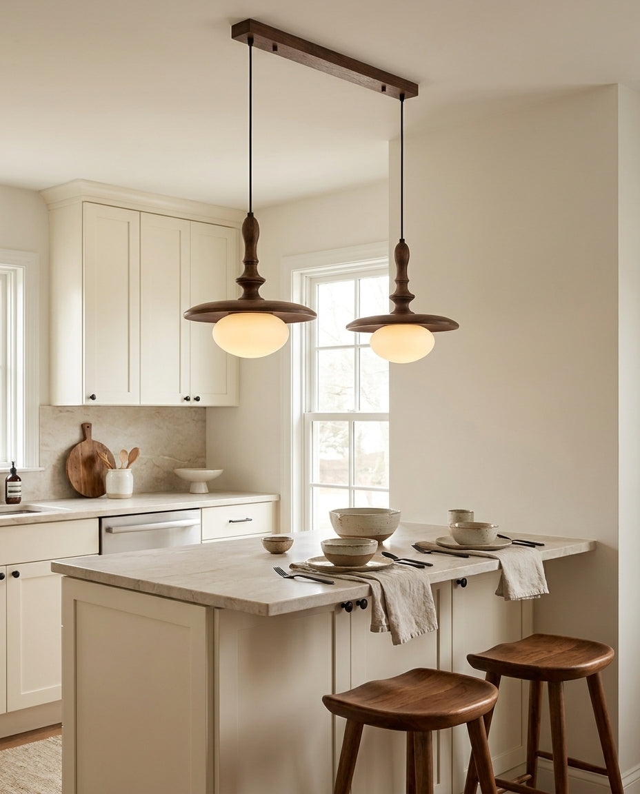 Elwood Curated Mouth-Blown Frosted Glass Pendant – full fixture elevation view