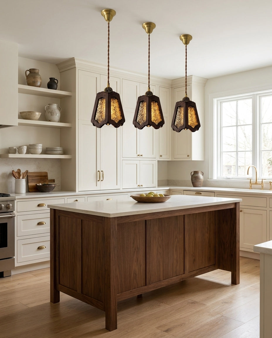 Emberfold Curated Mouth-Blown Frosted Glass Pend installed in residential dining space
