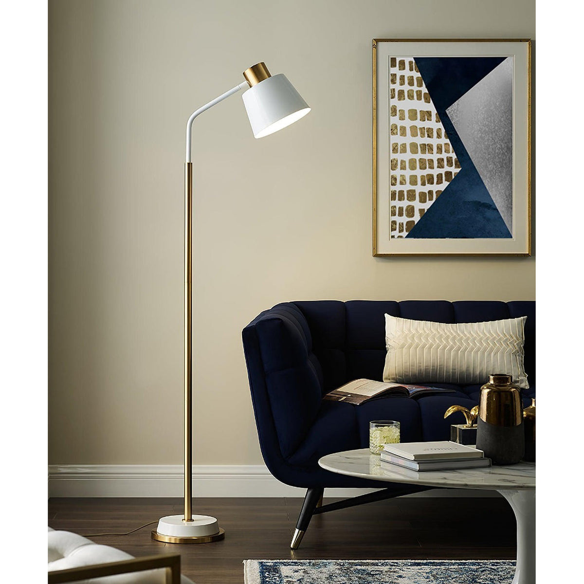 Emmental Curated Solid Brass Floor Lamp – illuminated warm ambiance setting