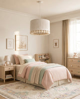 Fieldmere Curated Finished Iron Pendant Light warm illuminated room view