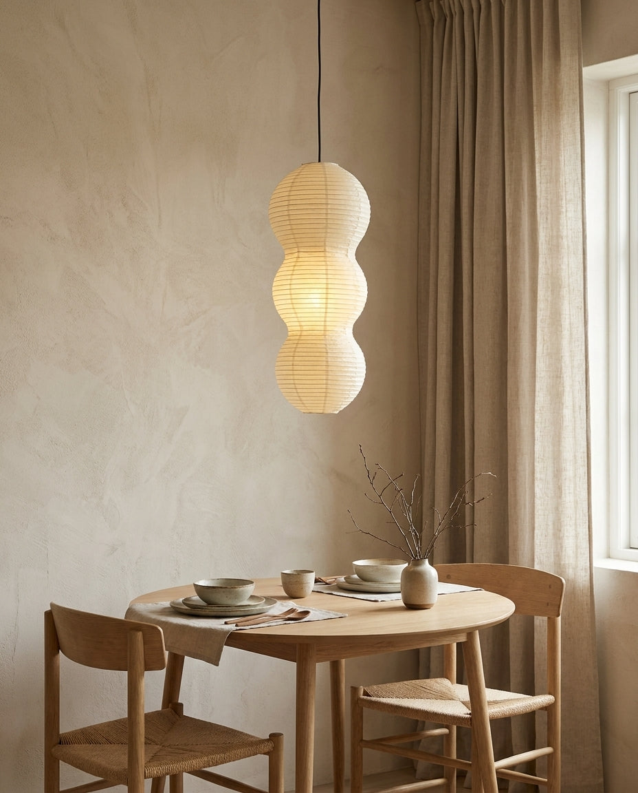 Hisui Paper Curated Washi Paper Pendant Light – illuminated warm ambiance setting