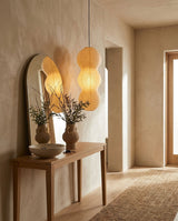 Hisui Paper Curated Washi Paper Pendant Light warm illuminated room view