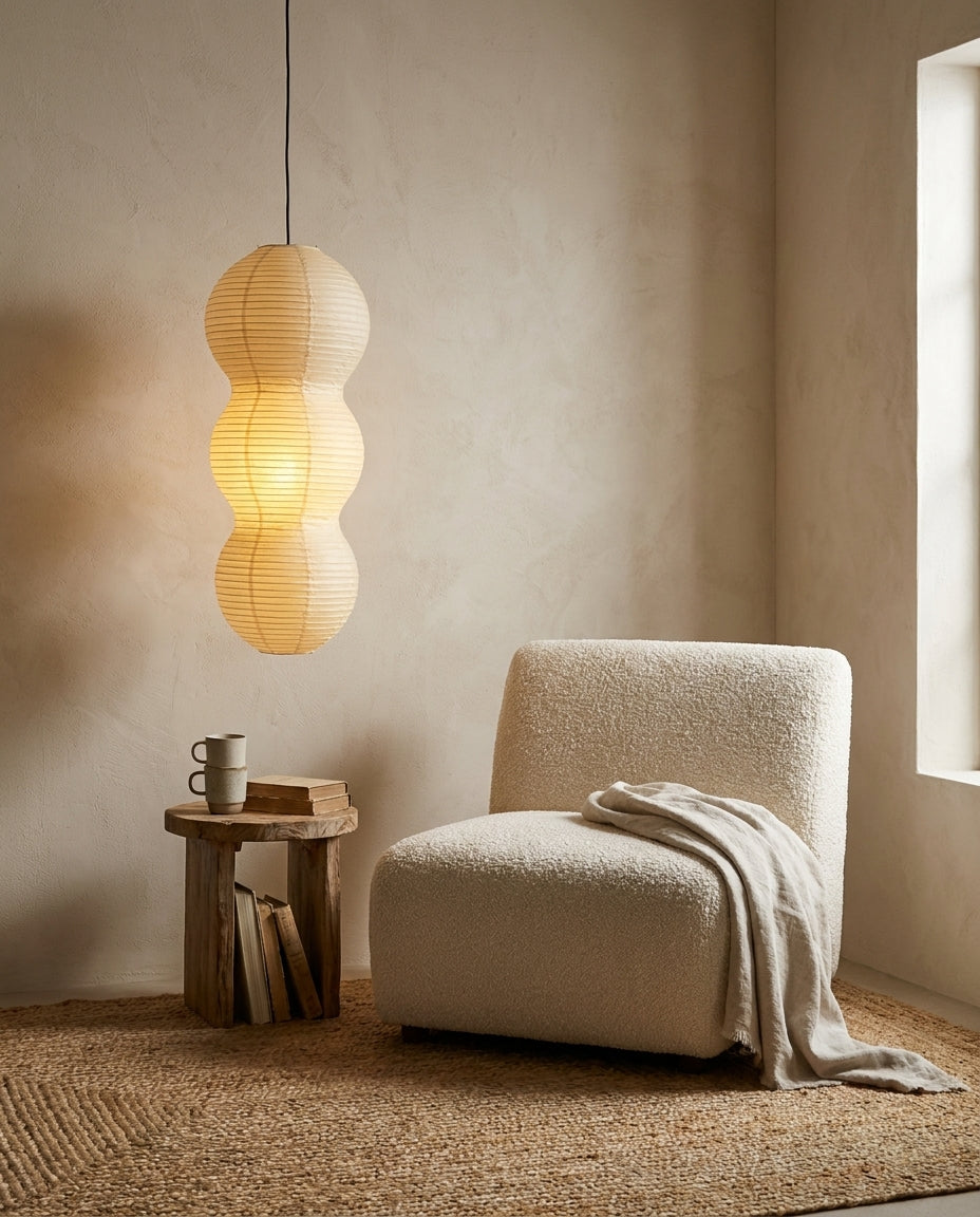Hisui Paper Curated Washi Paper Pendant Light installed in residential dining space