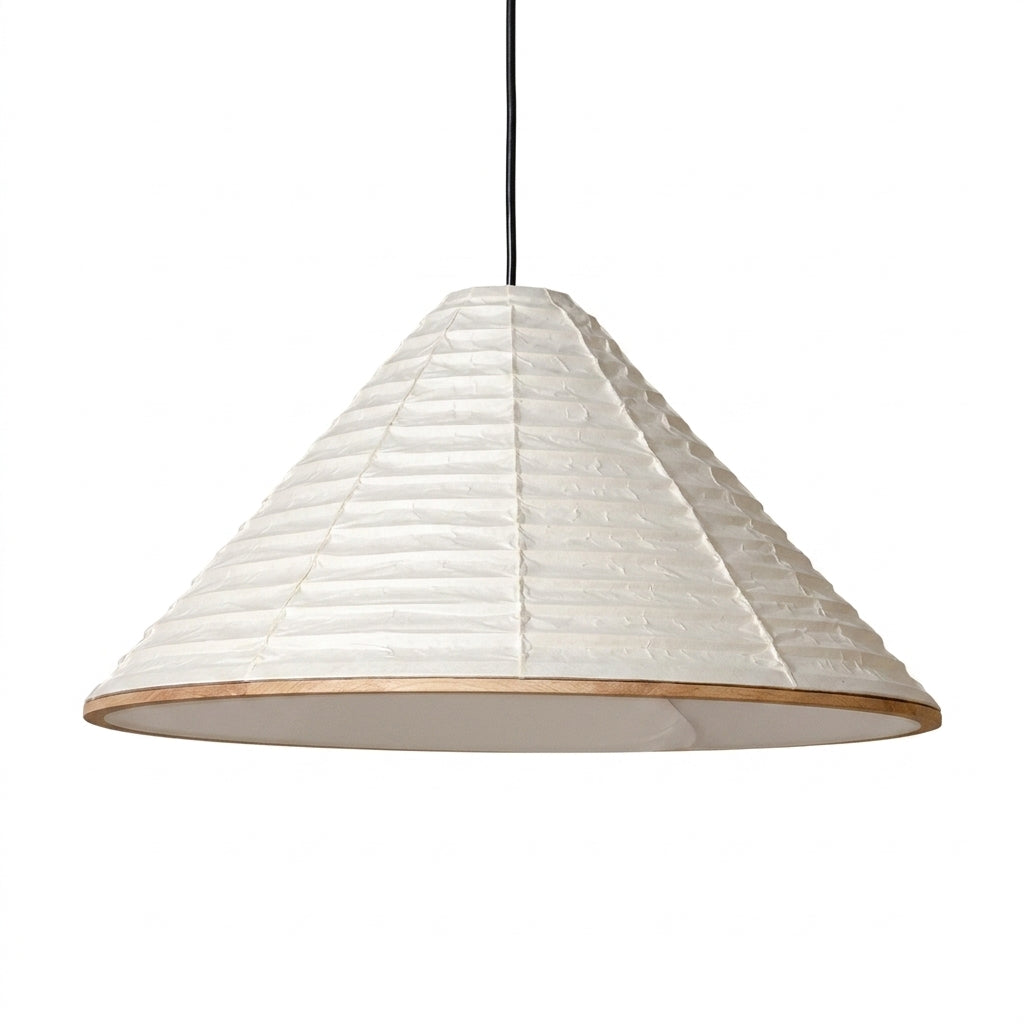 Kasumi Curated Washi Paper Pendant Light – illuminated warm ambiance setting #1