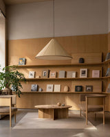 Kasumi Curated Washi Paper Pendant Light installed in residential dining space