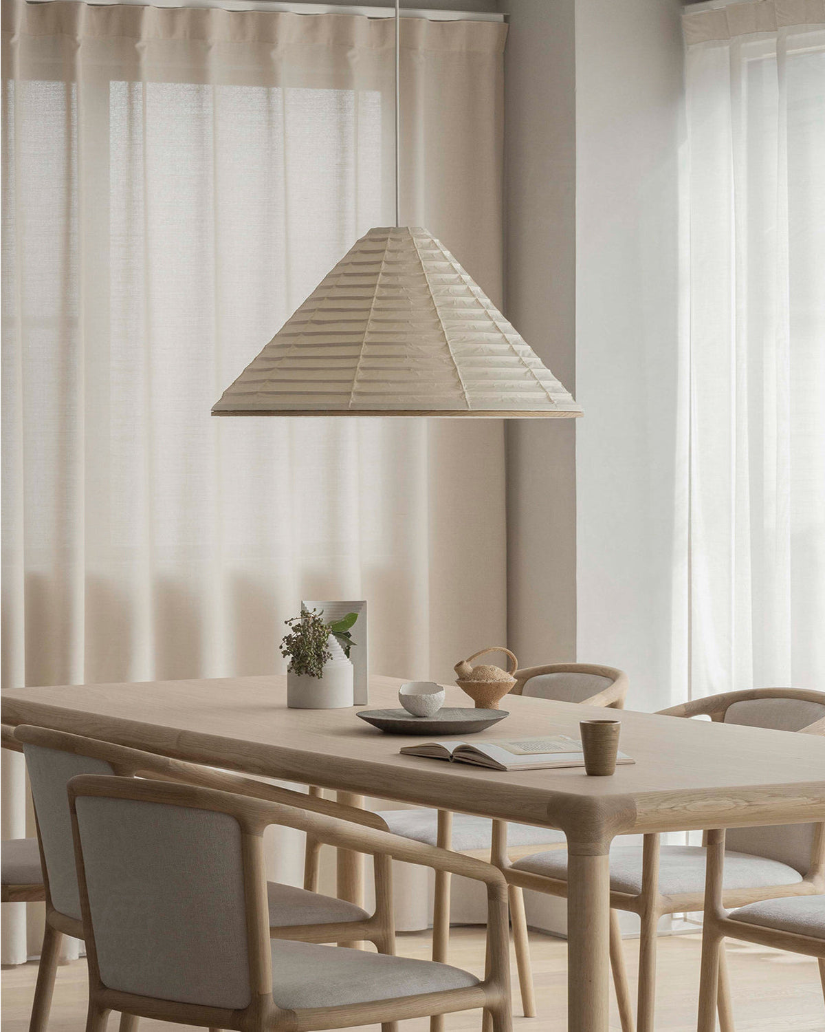 Kasumi Curated Washi Paper Pendant Light – spatial dining room perspective
