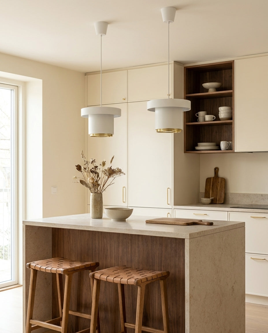 Kivaro Curated Iron & Glass Pendant Light – illuminated warm ambiance setting