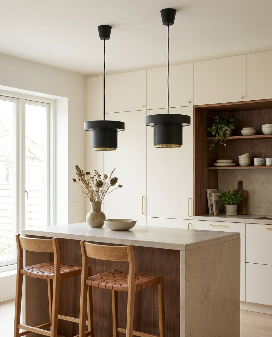 Kivaro Curated Iron & Glass Pendant Light – unlit natural material contrast