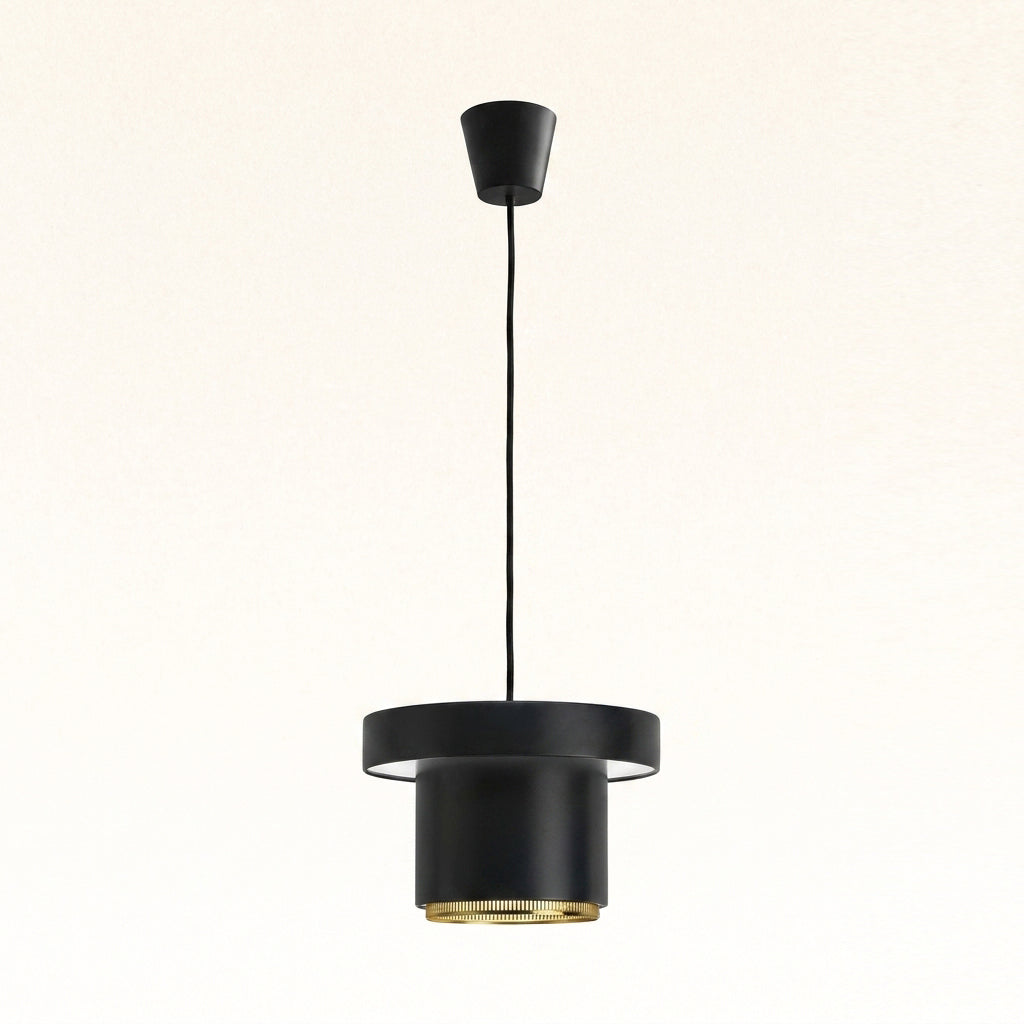 Kivaro Curated Iron & Glass Pendant Light – illuminated warm ambiance setting #1