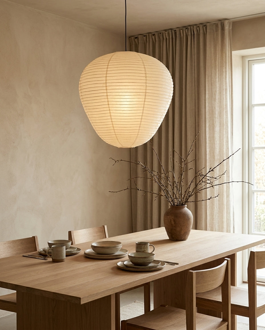 Kiyora Curated Washi Paper Pendant Light – unlit natural material contrast