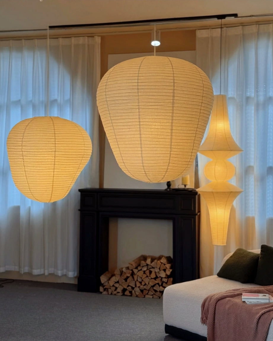 Kiyora Curated Washi Paper Pendant Light – spatial dining room perspective