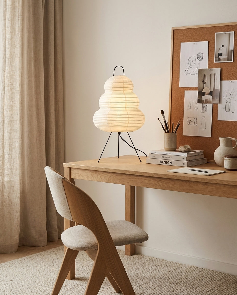 Haruno Curated Washi Paper Table Lamp – spatial dining room perspective