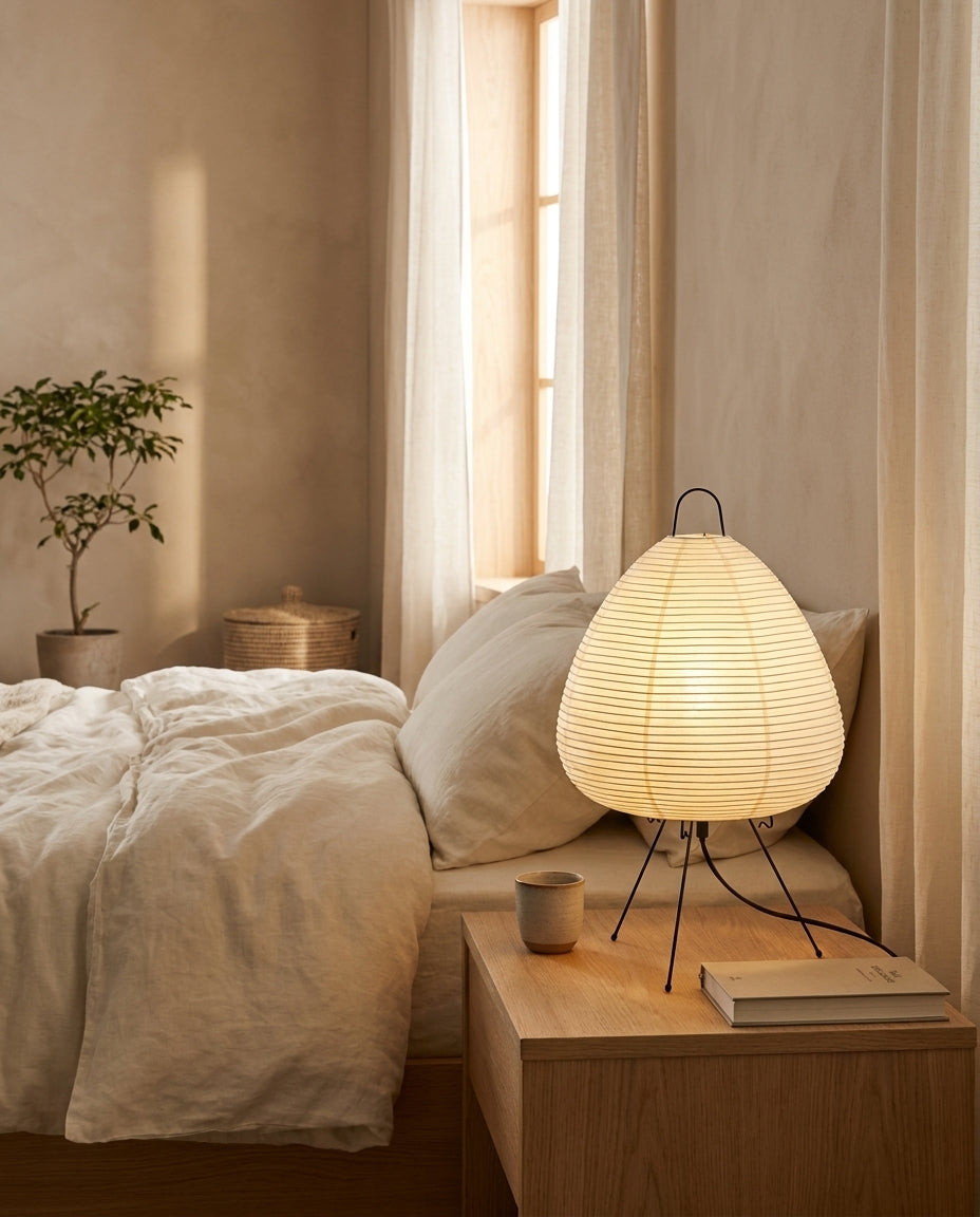 Haruno Curated Washi Paper Table Lamp – full fixture elevation view
