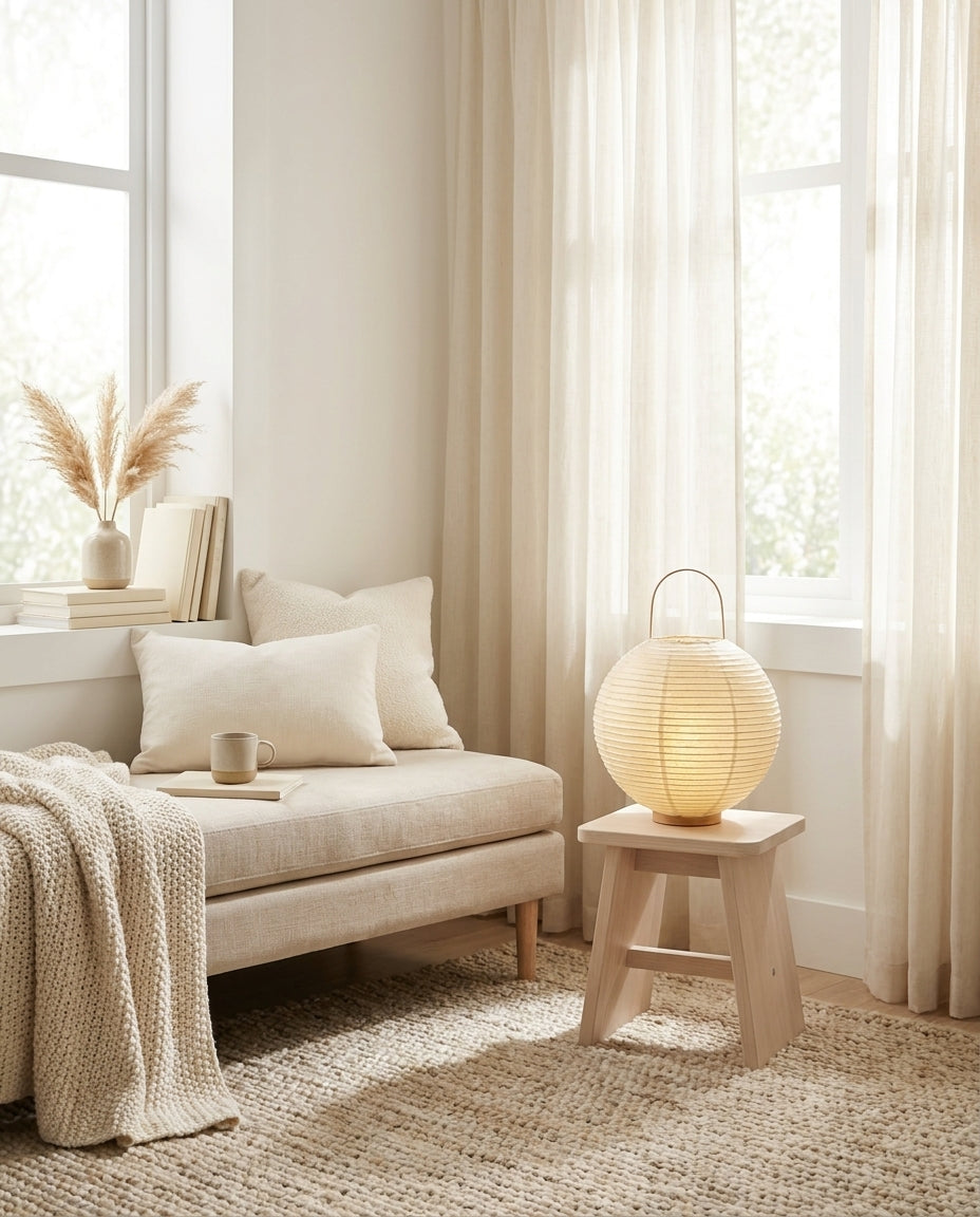 Kumo Curated Woven Rattan Table Lamp – architectural ceiling profile