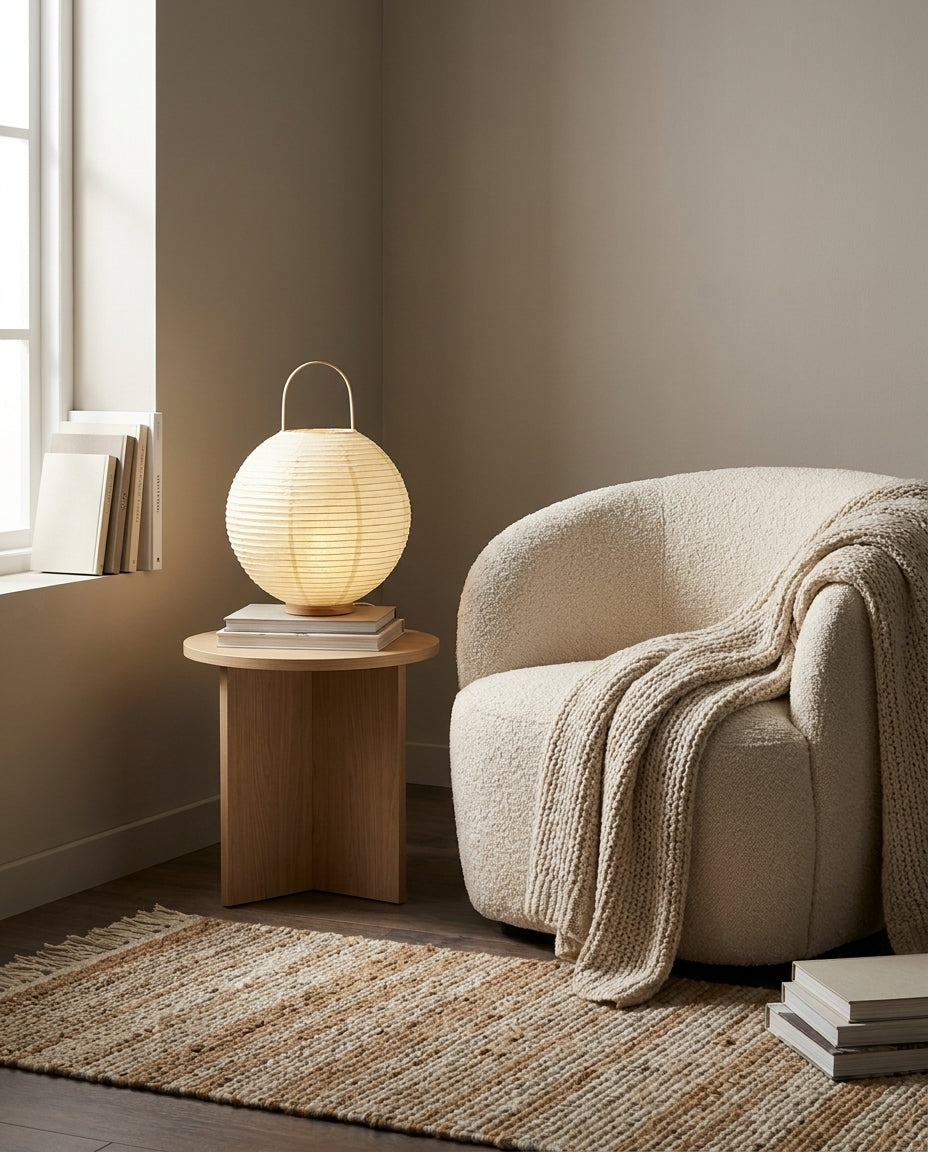 Kumo Curated Woven Rattan Table Lamp – full fixture elevation view