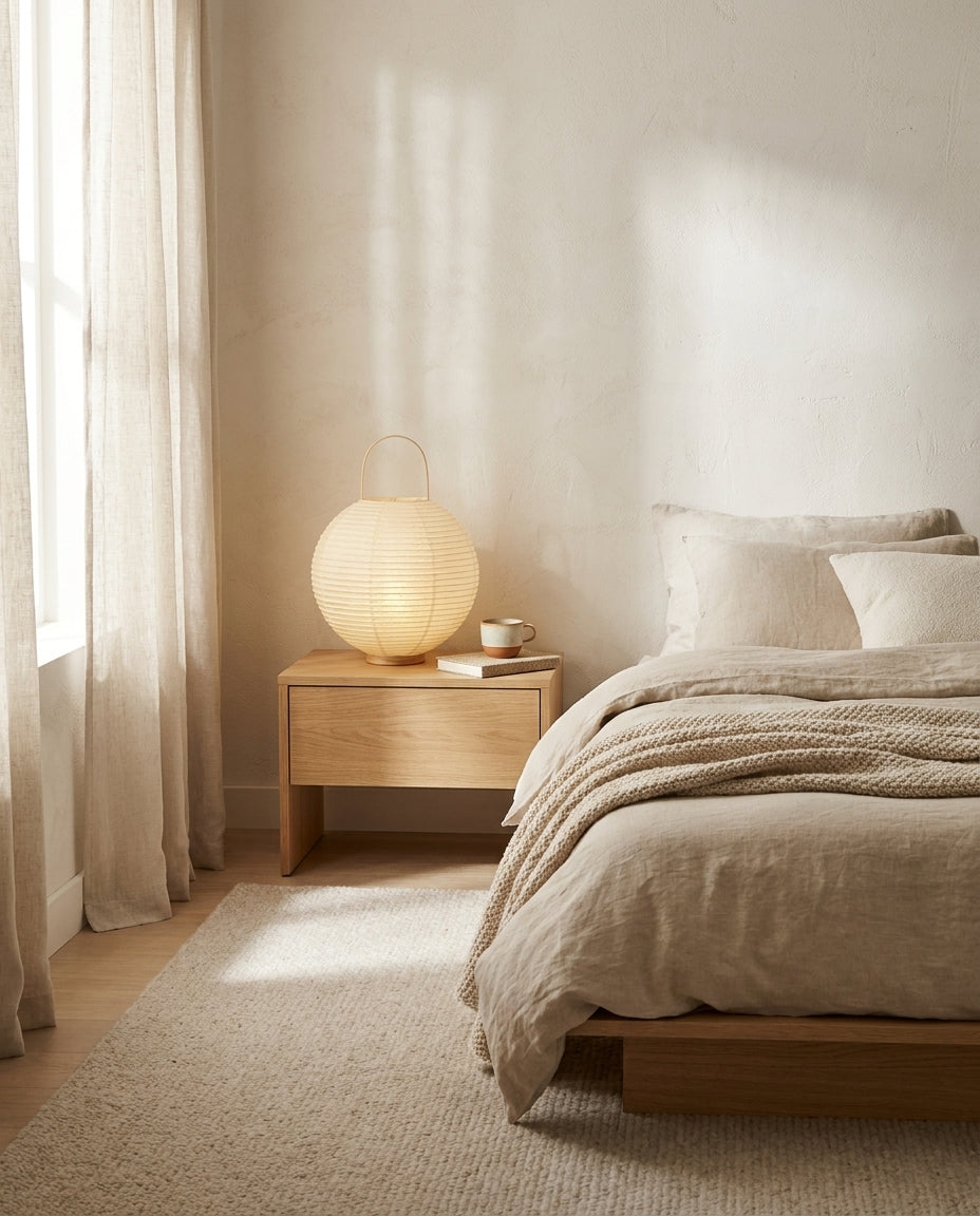Kumo Curated Woven Rattan Table Lamp – side angled contour profile