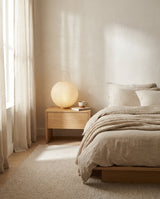 Kumo Curated Woven Rattan Table Lamp – side angled contour profile