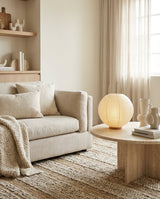 Kumo Curated Woven Rattan Table Lamp – structural canopy joint detail
