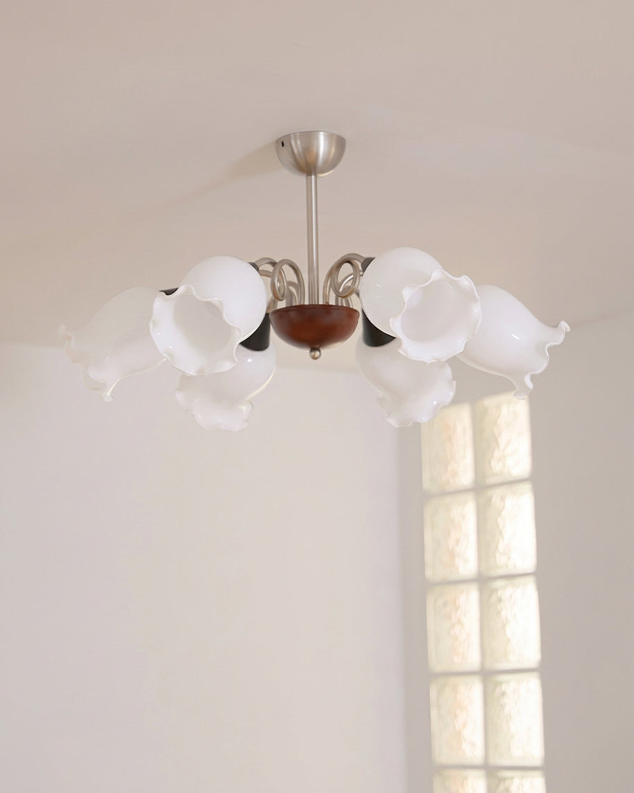 Larkmere Curated Mouth-Blown Frosted Glass Chand – full fixture elevation view