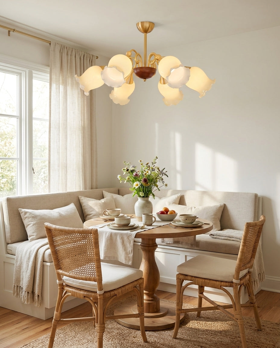 Larkmere Curated Mouth-Blown Frosted Glass Chand – structural canopy joint detail