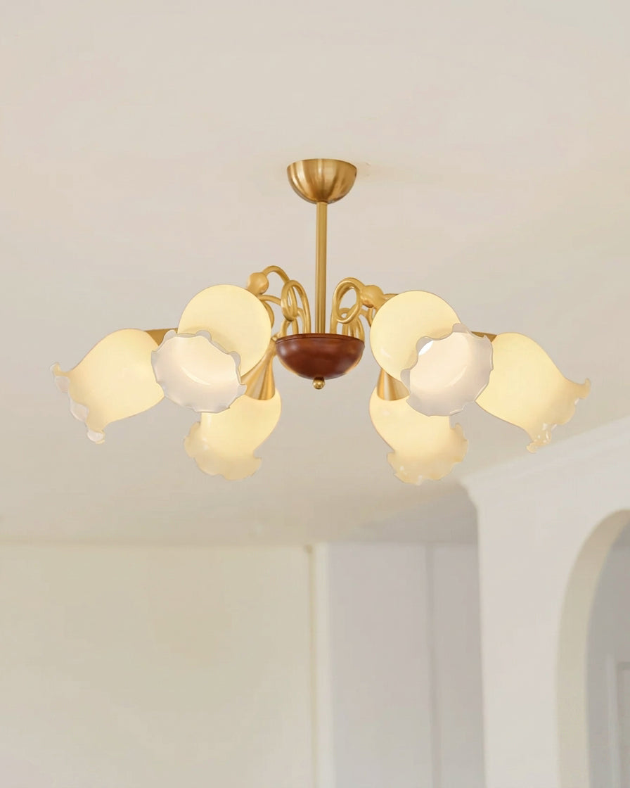 Larkmere Curated Mouth-Blown Frosted Glass Chand installed in residential dining space