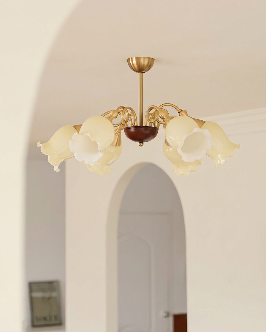 Larkmere Curated Mouth-Blown Frosted Glass Chand – illuminated warm ambiance setting