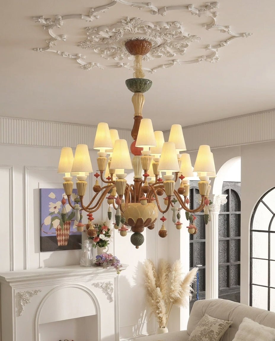 Lavinelle Curated Hand-Thrown Ceramic Chandelier installed in residential dining space