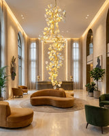 Liorwyn Curated Hand-Thrown Ceramic Chandelier warm illuminated room view