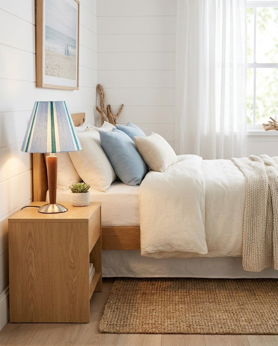 Maravio Curated Solid Hardwood Table Lamp – illuminated warm ambiance setting