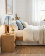 Maravio Curated Solid Hardwood Table Lamp – illuminated warm ambiance setting
