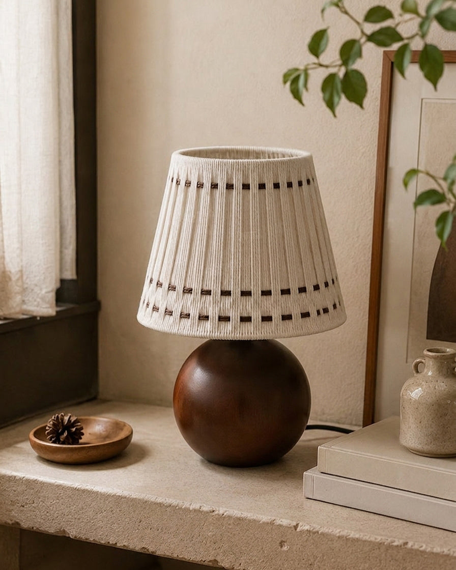 Marovia Curated Solid Hardwood Table Lamp – macro detail view