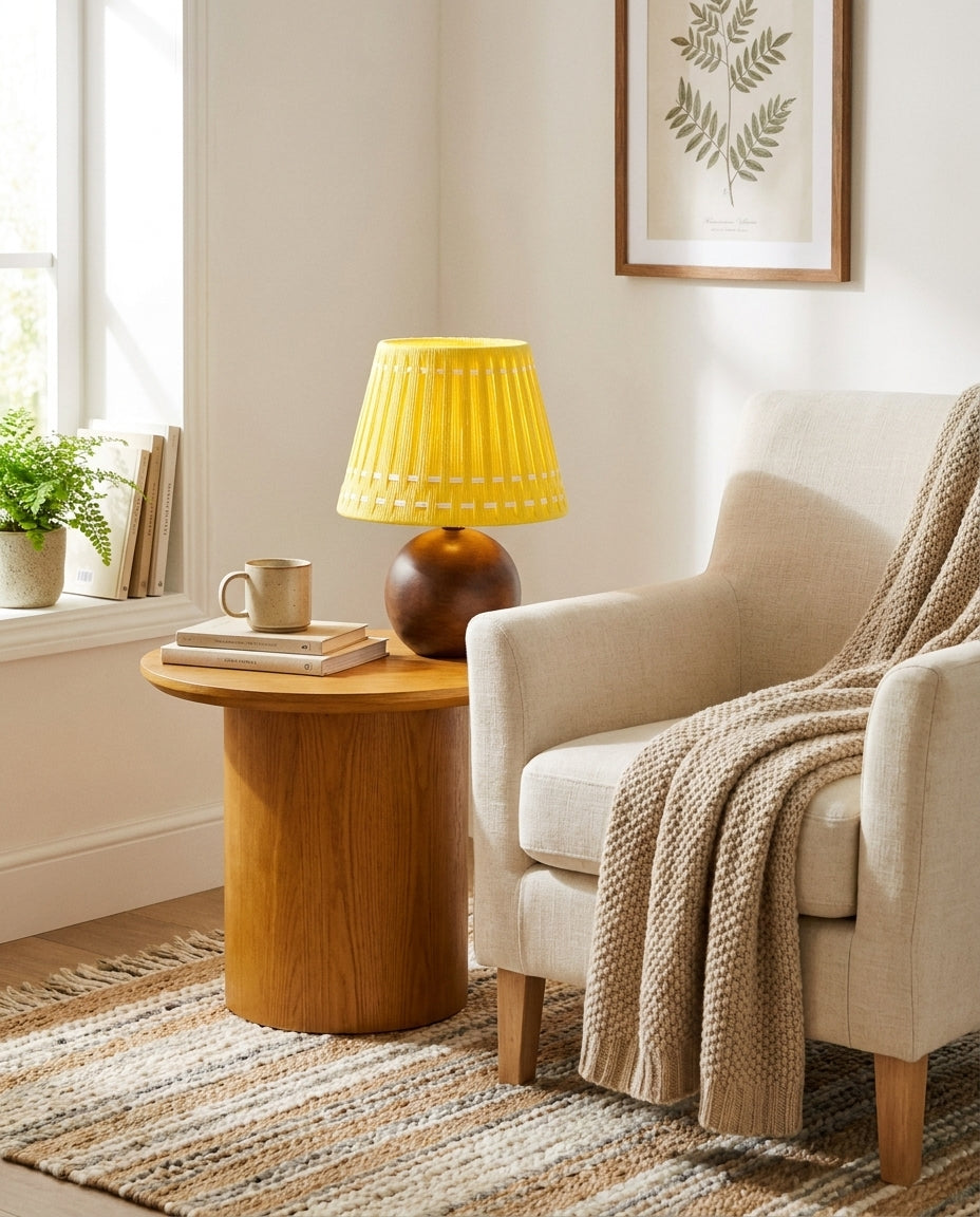 Marovia Curated Solid Hardwood Table Lamp – unlit natural material contrast