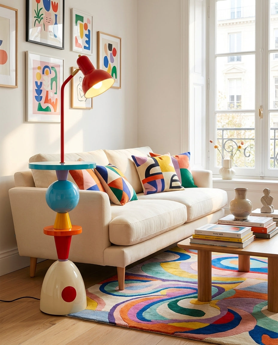 Mello Floor Curated Iron & Glass Floor Lamp installed in residential dining space