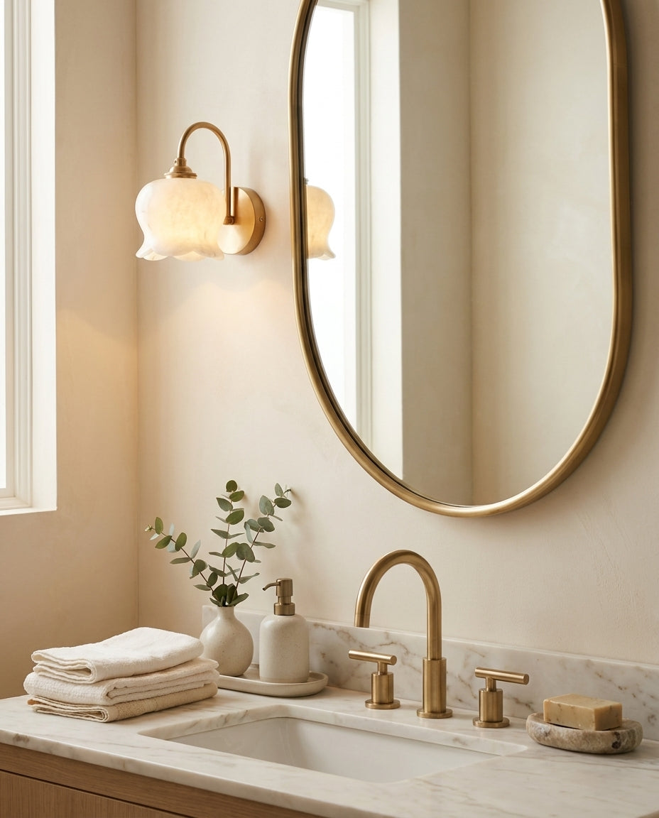 Millie Bells Alabaster Wall Sconce – Handcrafted Material Texture and Detail View