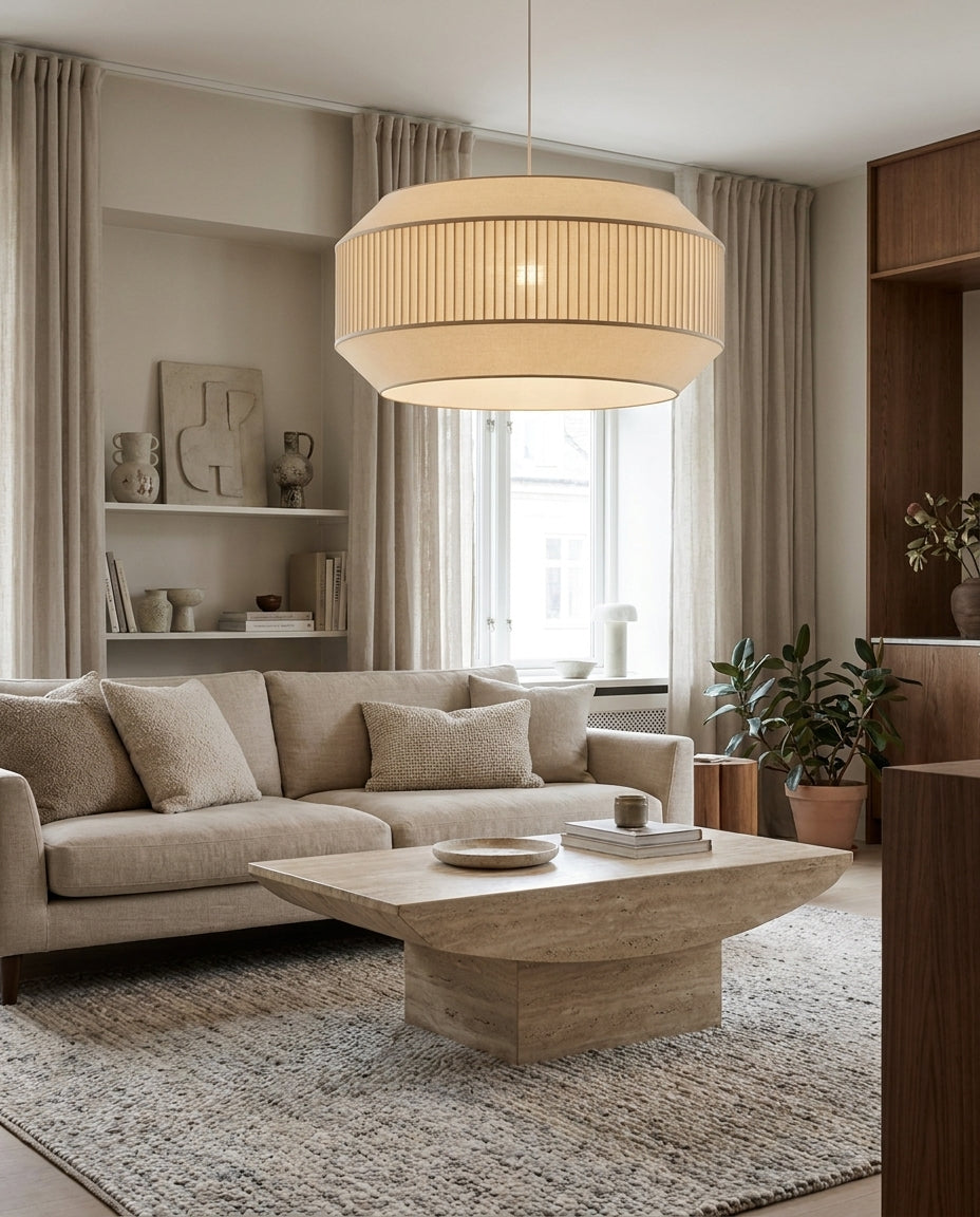 Nuvella Curated Finished Iron Pendant Light – illuminated warm ambiance setting
