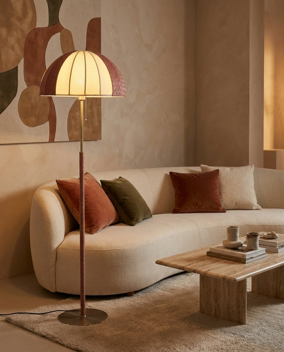 Parasolyn Floor Curated Solid Brass Floor Lamp – spatial dining room perspective