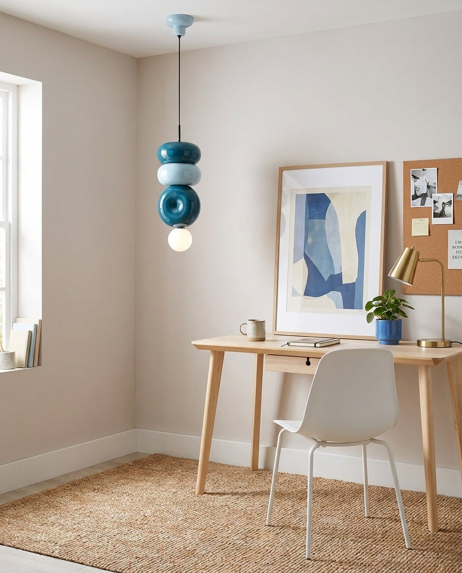 Peblume Curated Mouth-Blown Frosted Glass Pendan – full fixture elevation view