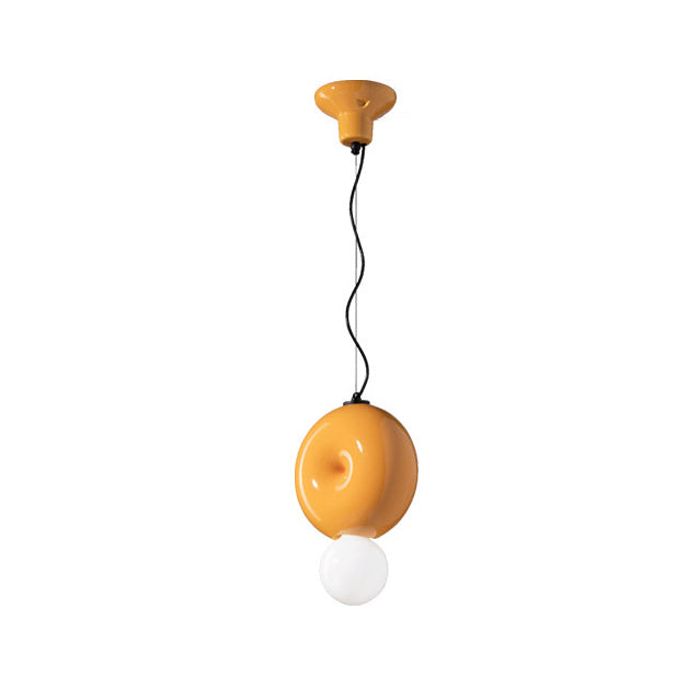 Peblume Curated Mouth-Blown Frosted Glass Pendan – illuminated warm ambiance setting #1