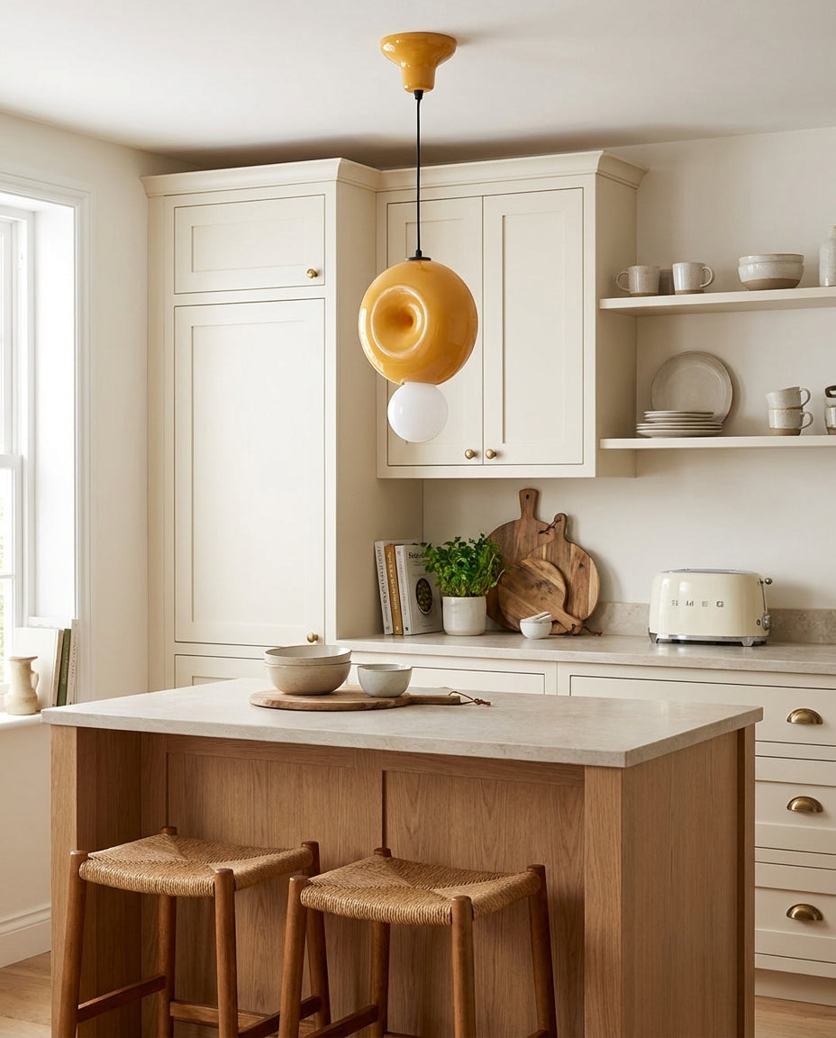 Peblume Curated Mouth-Blown Frosted Glass Pendan – side angled contour profile