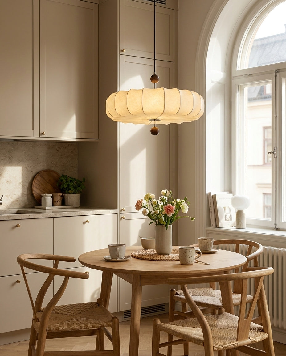 Pleated Corolla Curated Iron & Glass Pendant Lig – handcrafted surface texture