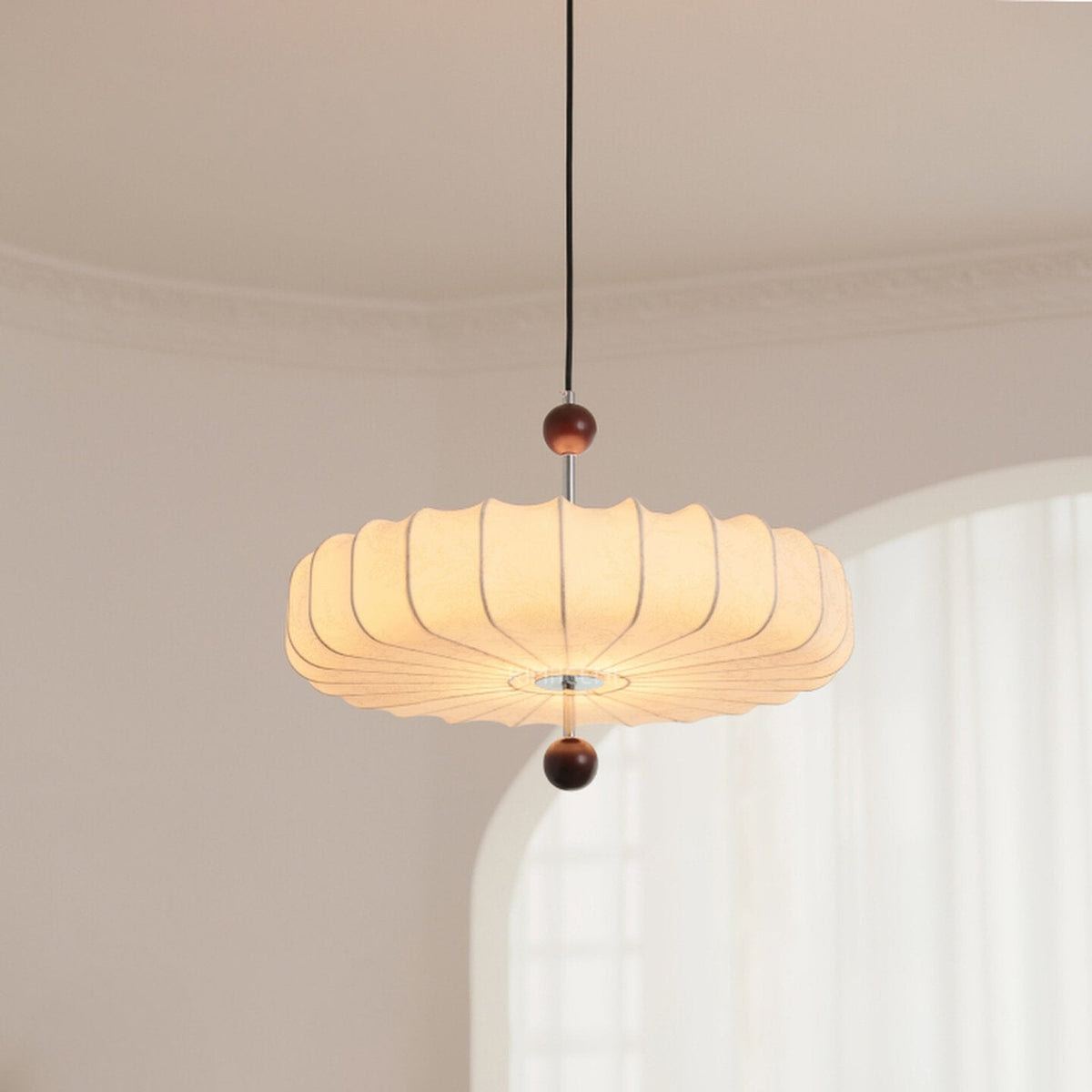 Pleated Corolla Curated Iron & Glass Pendant Lig – spatial dining room perspective