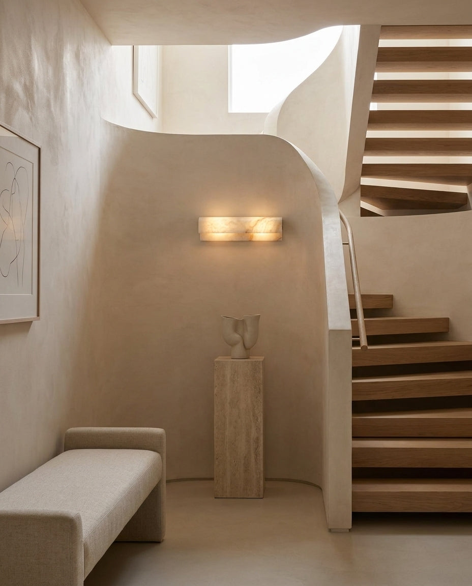 Plixo Alabaster Curated Alabaster Wall Sconce – spatial dining room perspective
