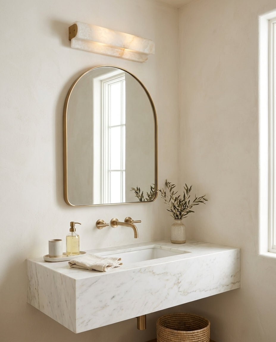 Plixo Alabaster Curated Alabaster Wall Sconce – illuminated warm ambiance setting